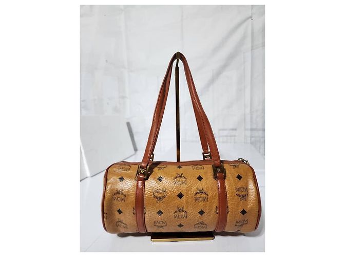 MCM Vintage Visetos beschichtete Canvas- und Lederfass Tasche Cognac - Ansicht 4