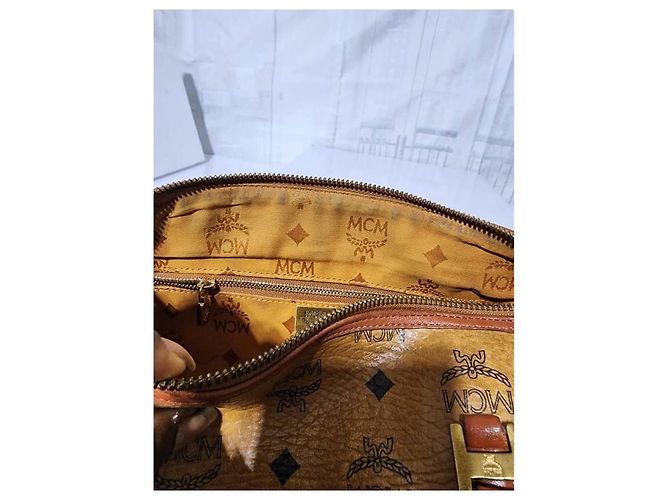 MCM Vintage Visetos beschichtete Canvas- und Lederfass Tasche Cognac - Ansicht 9