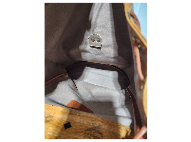 MCM Vintage Logo Print Coated Canvas Backpack Cognac Brown - view 13