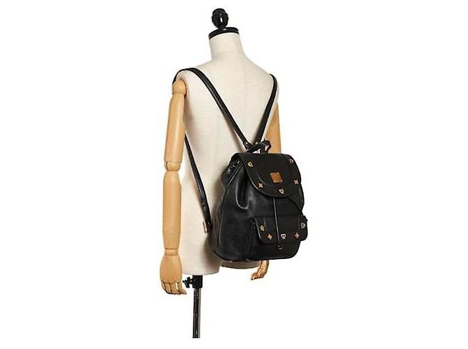 MCM Vintage Leather Drawstring Backpack Black - view 3