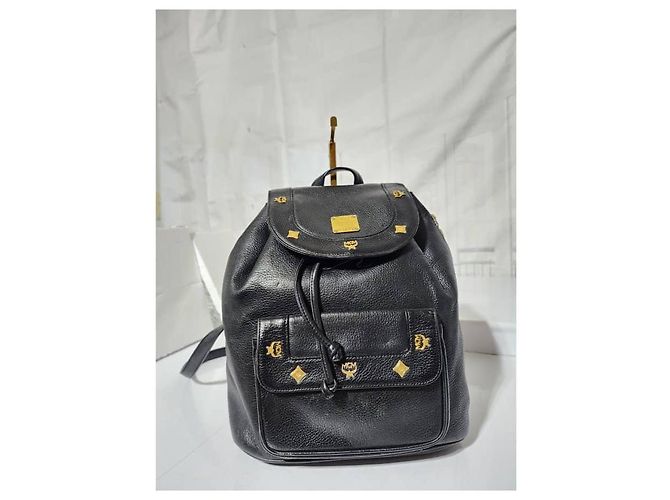 MCM Vintage Leather Drawstring Backpack Black - view 5