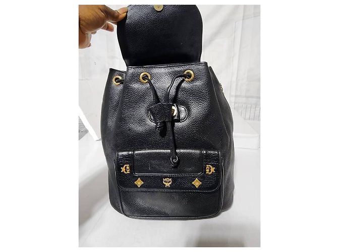 MCM Vintage Leather Drawstring Backpack Black - view 9