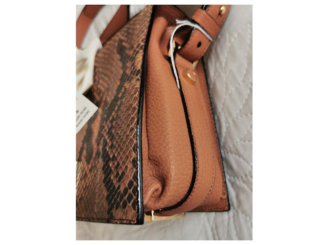 Lancel Pia MM Tasche aus Pythonleder und camelbraunem Leder Python drucken Hellbraun Dunkelbraun Gold hardware - Ansicht 10