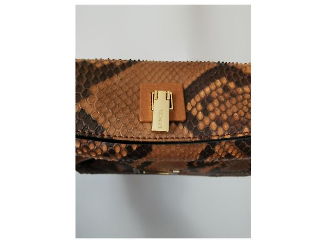 Lancel Pia MM Tasche aus Pythonleder und camelbraunem Leder Python drucken Hellbraun Dunkelbraun Gold hardware - Ansicht 11