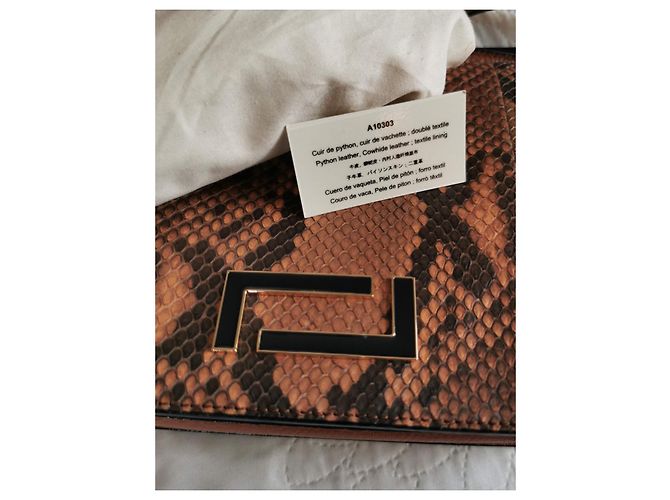 Lancel Pia MM Tasche aus Pythonleder und camelbraunem Leder Python drucken Hellbraun Dunkelbraun Gold hardware - Ansicht 12