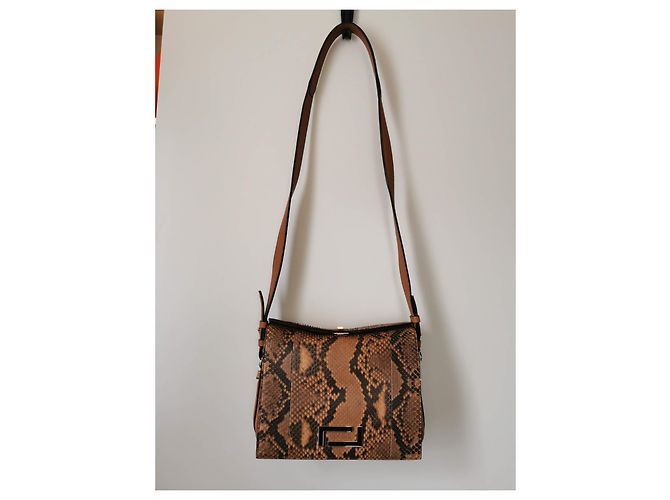 Lancel Pia MM Tasche aus Pythonleder und camelbraunem Leder Python drucken Hellbraun Dunkelbraun Gold hardware - Ansicht 15