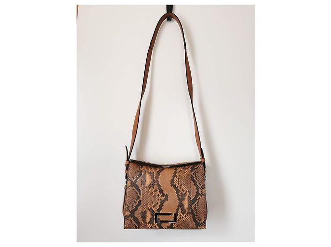 Lancel Pia MM Tasche aus Pythonleder und camelbraunem Leder Python drucken Hellbraun Dunkelbraun Gold hardware - Ansicht 17