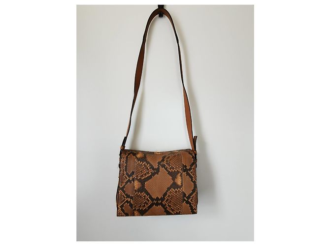Lancel Pia MM Tasche aus Pythonleder und camelbraunem Leder Python drucken Hellbraun Dunkelbraun Gold hardware - Ansicht 19