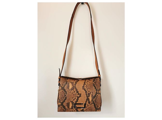 Lancel Pia MM Tasche aus Pythonleder und camelbraunem Leder Python drucken Hellbraun Dunkelbraun Gold hardware - Ansicht 2