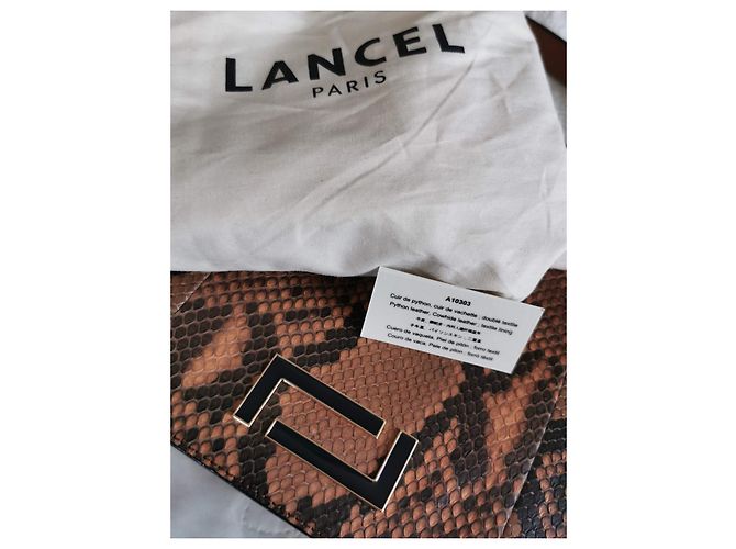 Lancel Pia MM Tasche aus Pythonleder und camelbraunem Leder Python drucken Hellbraun Dunkelbraun Gold hardware - Ansicht 20