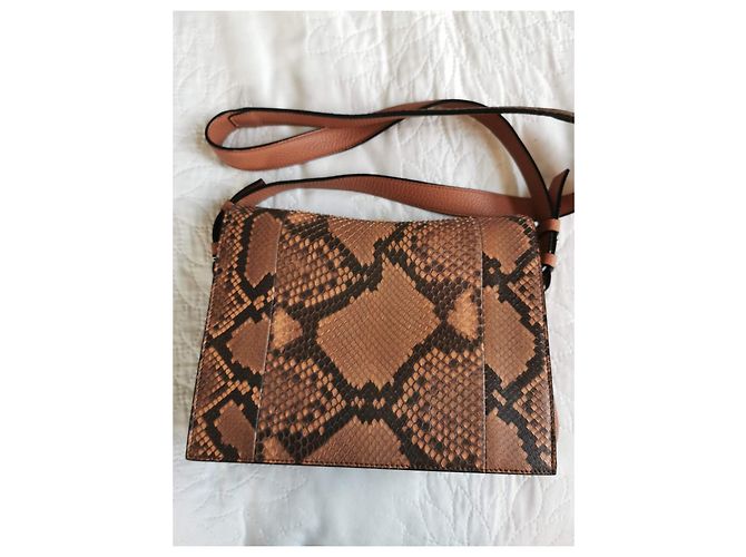 Lancel Pia MM Tasche aus Pythonleder und camelbraunem Leder Python drucken Hellbraun Dunkelbraun Gold hardware - Ansicht 3