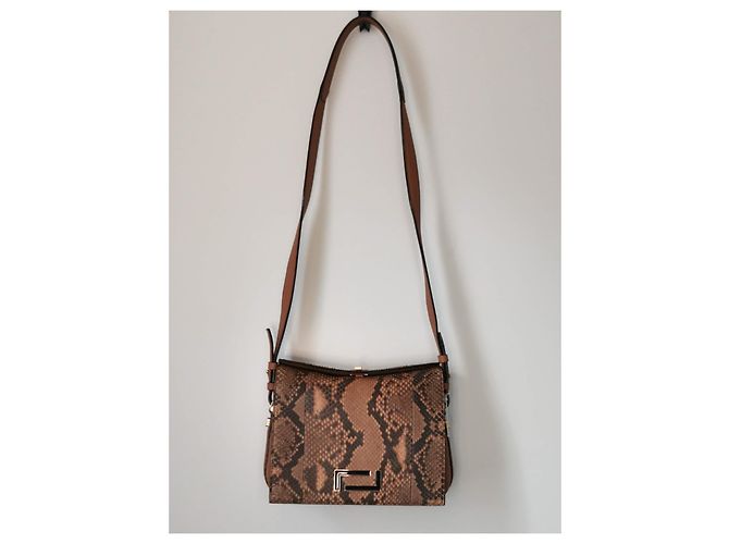 Lancel Pia MM Tasche aus Pythonleder und camelbraunem Leder Python drucken Hellbraun Dunkelbraun Gold hardware - Ansicht 5