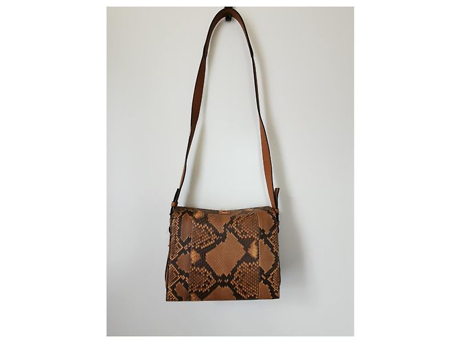 Lancel Pia MM Tasche aus Pythonleder und camelbraunem Leder Python drucken Hellbraun Dunkelbraun Gold hardware - Ansicht 8