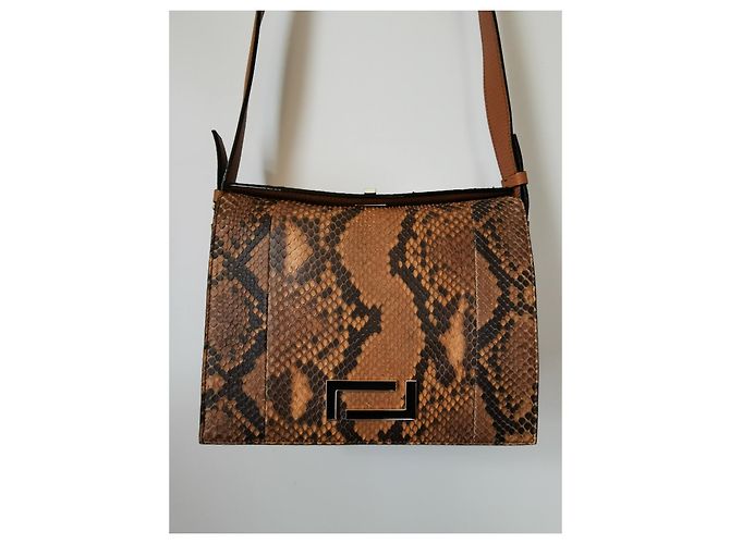 Lancel Pia MM Tasche aus Pythonleder und camelbraunem Leder Python drucken Hellbraun Dunkelbraun Gold hardware - Ansicht 9