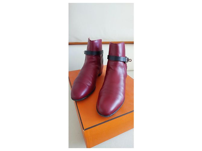 Stivaletti Hermès Neo in pelle nero e rosso scuro Bordò - vista 10