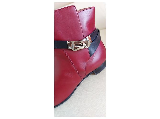 Stivaletti Hermès Neo in pelle nero e rosso scuro Bordò - vista 14