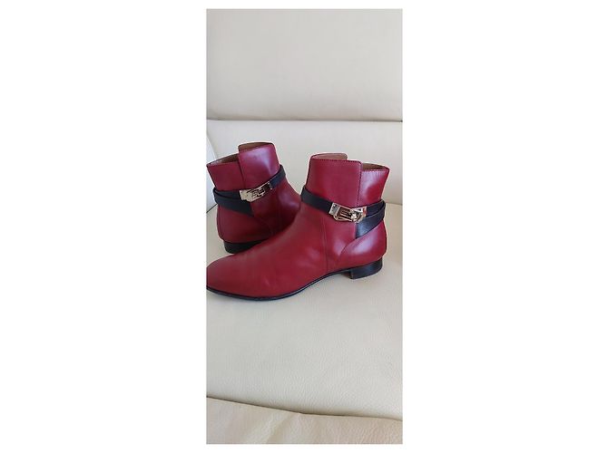 Stivaletti Hermès Neo in pelle nero e rosso scuro Bordò - vista 5