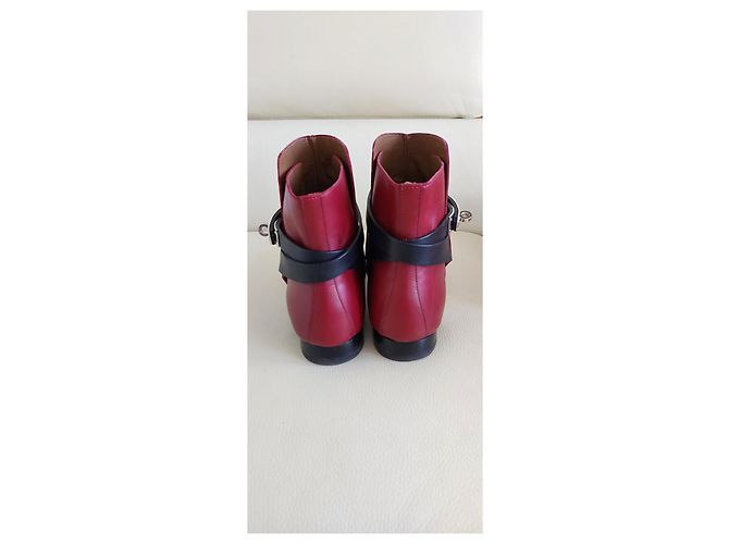 Stivaletti Hermès Neo in pelle nero e rosso scuro Bordò - vista 7