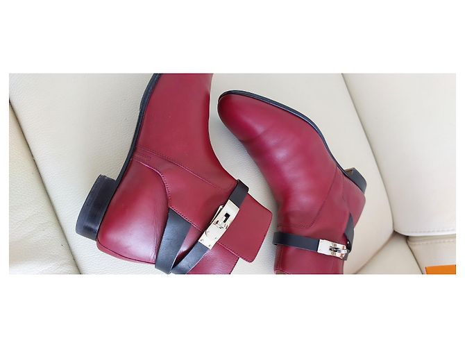 Stivaletti Hermès Neo in pelle nero e rosso scuro Bordò - vista 8