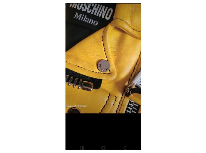 Borsa Moschino Biker in pelle gialla e nera - vista 5