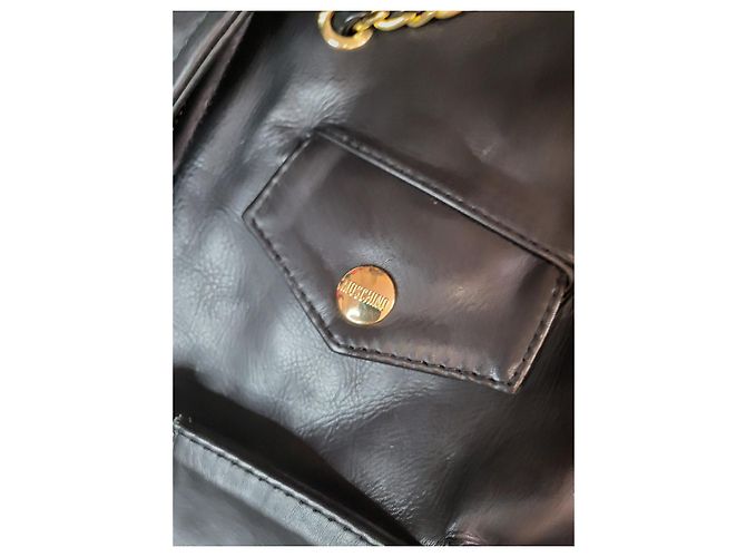 Giacca Biker Moschino in Pelle Nera e Oro Nero D'oro - vista 4