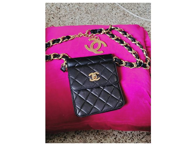 Wallet On Chain Borsa a cintura Chanel nera in pelle oro Nero D'oro - vista 13