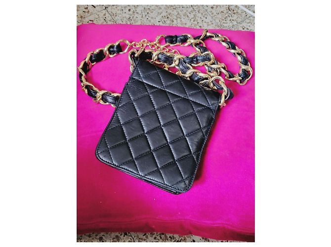 Wallet On Chain Borsa a cintura Chanel nera in pelle oro Nero D'oro - vista 9