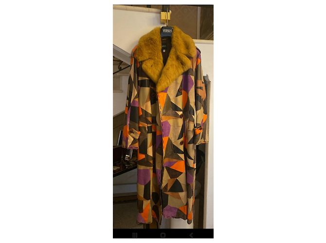 Versus Multicolored Patchwork Leather Coat with Fur Collar Multiple colors - view 11