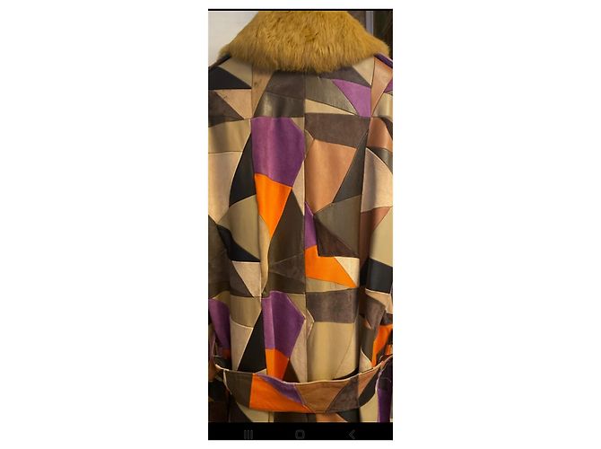 Versus Multicolored Patchwork Leather Coat with Fur Collar Multiple colors - view 4