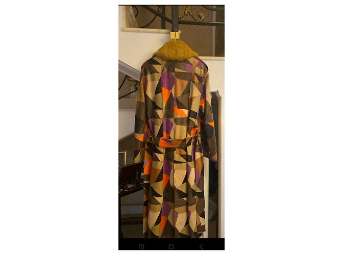 Versus Multicolored Patchwork Leather Coat with Fur Collar Multiple colors - view 5