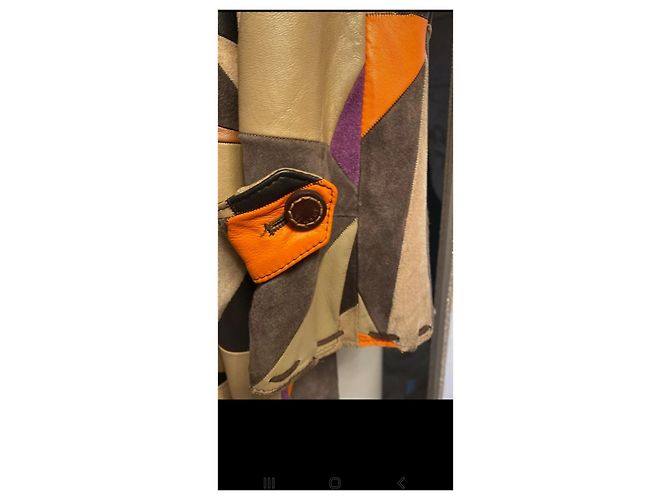 Versus Multicolored Patchwork Leather Coat with Fur Collar Multiple colors - view 9