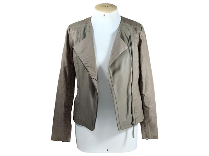 Autre Marque Lucky Brand kurze Jacke grau aus Baumwolle und Lammleder Größe 38 - Ansicht 2