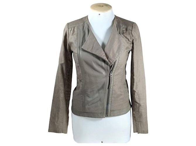 Autre Marque Lucky Brand kurze Jacke grau aus Baumwolle und Lammleder Größe 38 - Ansicht 7