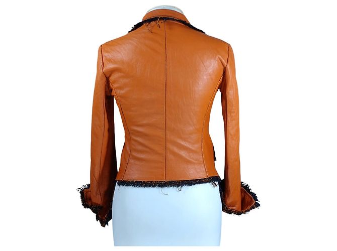 Autre Marque Orange Lederjacke aus Straußenleder Größe S - Ansicht 2