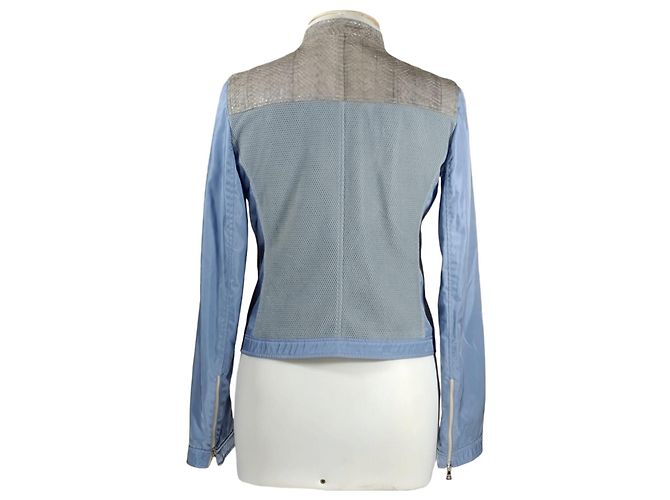 Prada Jacke aus Peyton Leder und Nylon hellblau - Ansicht 2