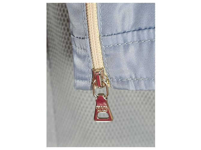 Prada Jacke aus Peyton Leder und Nylon hellblau - Ansicht 7