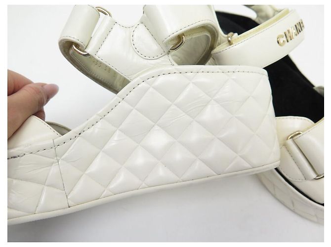 SCARPE CHANEL DAD G37455 SANDALI CON TACCO 38 CUOIO BIANCO ROTTO - vista 10