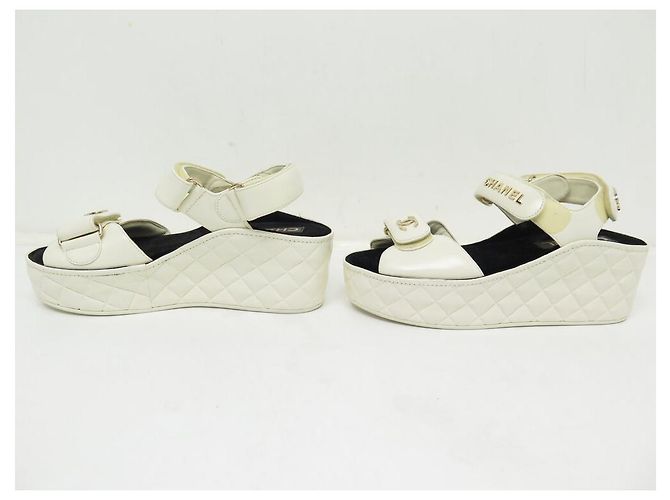 SCARPE CHANEL DAD G37455 SANDALI CON TACCO 38 CUOIO BIANCO ROTTO - vista 2