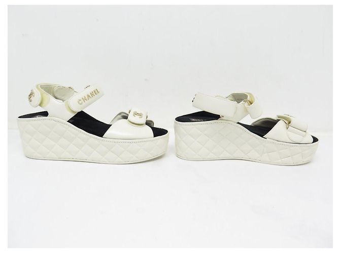 SCARPE CHANEL DAD G37455 SANDALI CON TACCO 38 CUOIO BIANCO ROTTO - vista 3