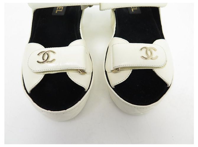 SCARPE CHANEL DAD G37455 SANDALI CON TACCO 38 CUOIO BIANCO ROTTO - vista 4