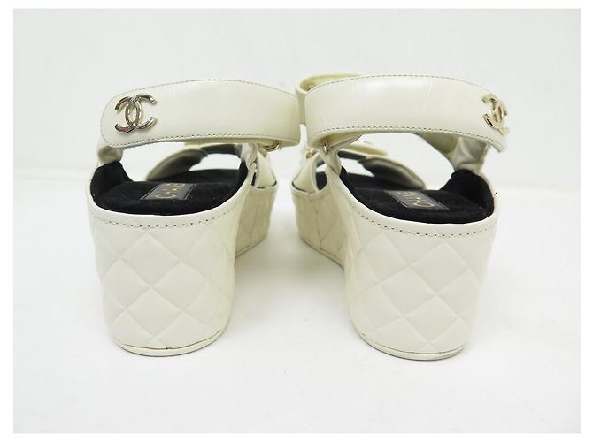 SCARPE CHANEL DAD G37455 SANDALI CON TACCO 38 CUOIO BIANCO ROTTO - vista 5