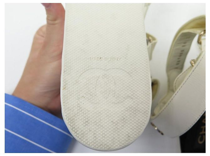 SCARPE CHANEL DAD G37455 SANDALI CON TACCO 38 CUOIO BIANCO ROTTO - vista 7