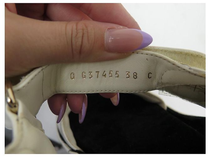 SCARPE CHANEL DAD G37455 SANDALI CON TACCO 38 CUOIO BIANCO ROTTO - vista 9