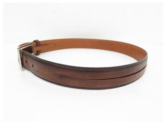 BERLUTI GASPARD BELT IN BROWN LEATHER WITH SCAR PATTERN T90 + POUCH - view 2