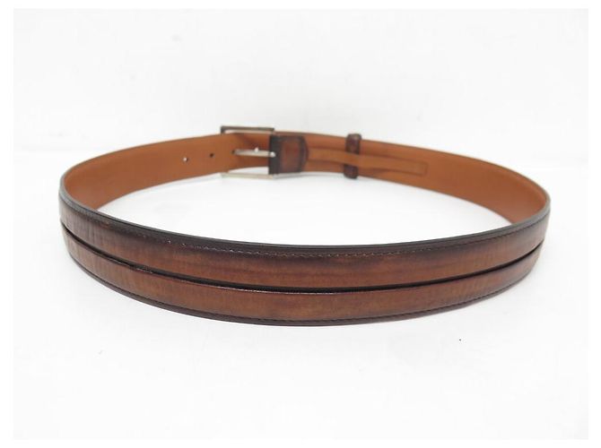 BERLUTI GASPARD BELT IN BROWN LEATHER WITH SCAR PATTERN T90 + POUCH - view 3