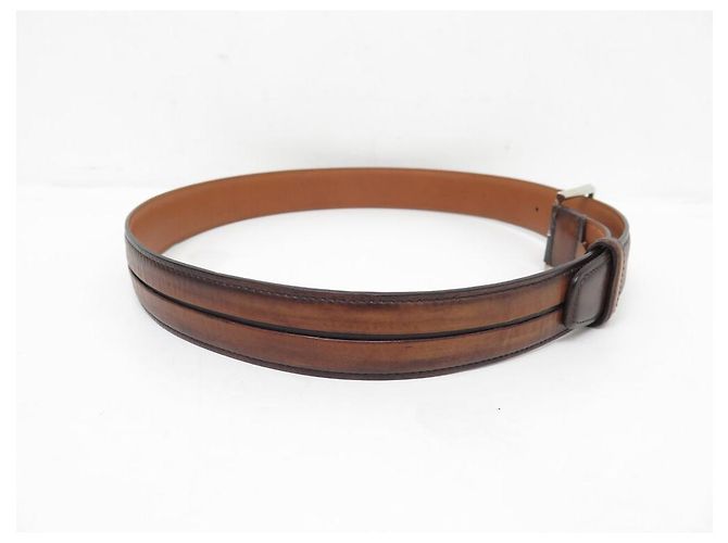 BERLUTI GASPARD BELT IN BROWN LEATHER WITH SCAR PATTERN T90 + POUCH - view 4