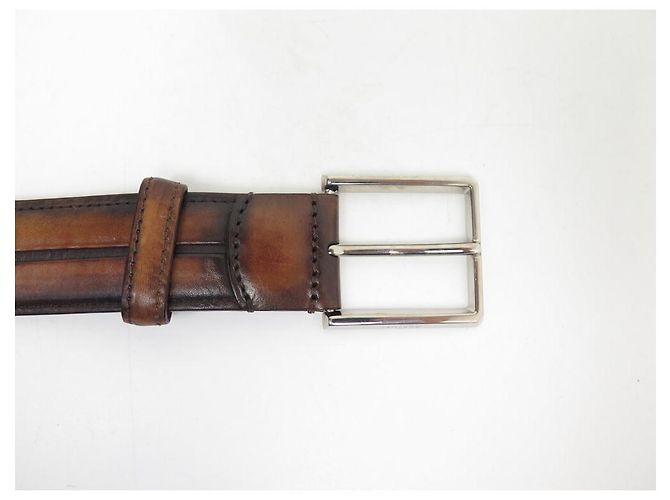 BERLUTI GASPARD BELT IN BROWN LEATHER WITH SCAR PATTERN T90 + POUCH - view 5