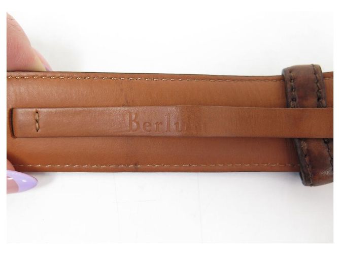 BERLUTI GASPARD BELT IN BROWN LEATHER WITH SCAR PATTERN T90 + POUCH - view 7