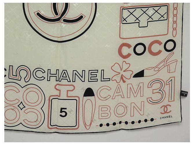 BUFANDA CHANEL LOGO CC 31 RUE CAMBON 90 CM SEDA ECRU Crudo - vista 4