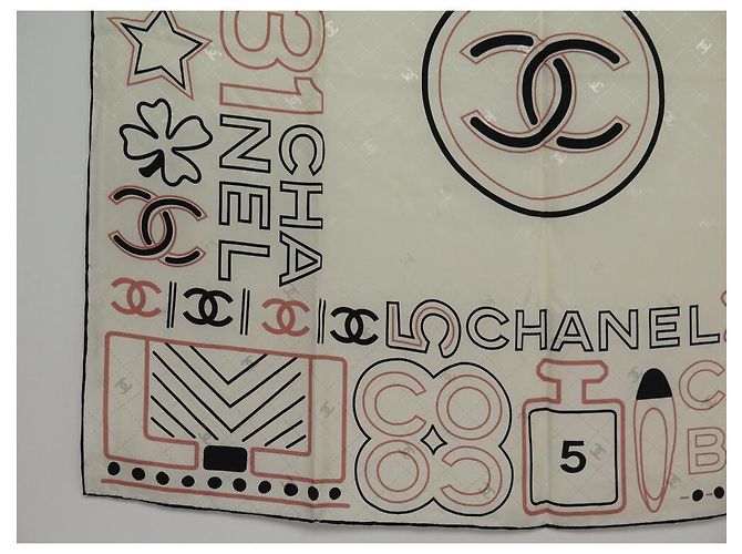 BUFANDA CHANEL LOGO CC 31 RUE CAMBON 90 CM SEDA ECRU Crudo - vista 5